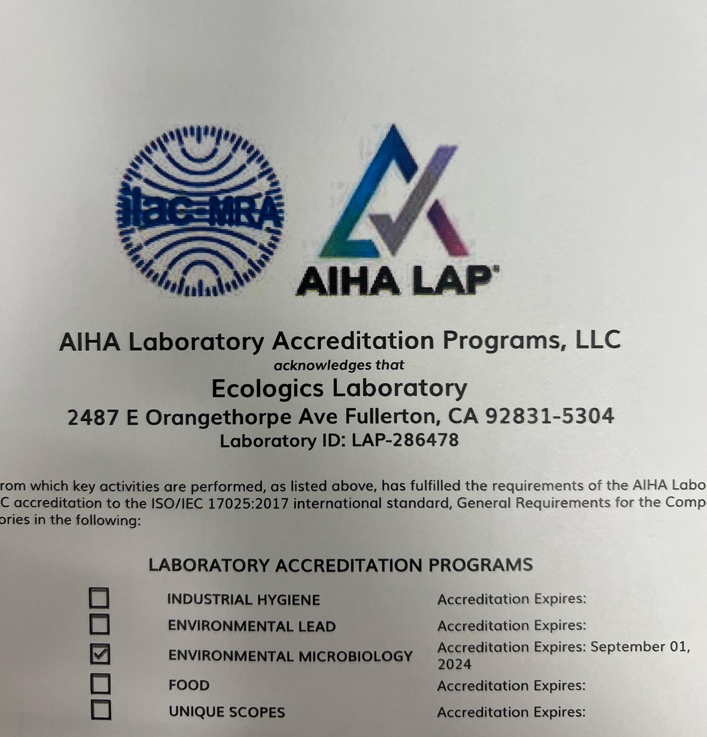 It’s official!! We are AIHA certified for Non-Viable (spore trap, tape lift, bulk) Mold analysis!!!
#mold #fungi #environmentallab #ecologics #microbiology_lab